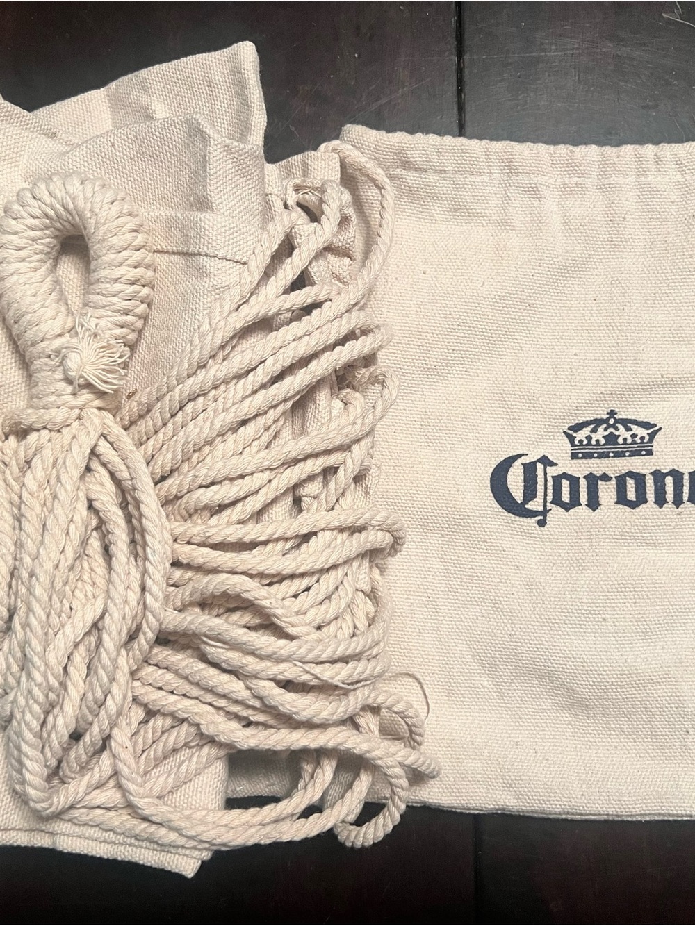 Corona Natural Canvas Hammock with Rope and Logo